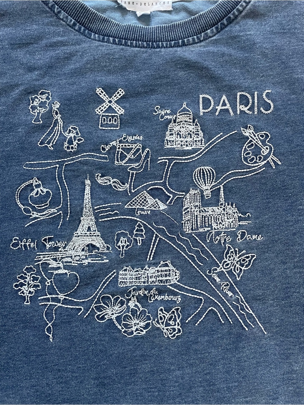 Jane + Delancey Embroidered Paris Map Crew Sweatshirt Soft Cozy Blue 3X - Picture 5 of 9